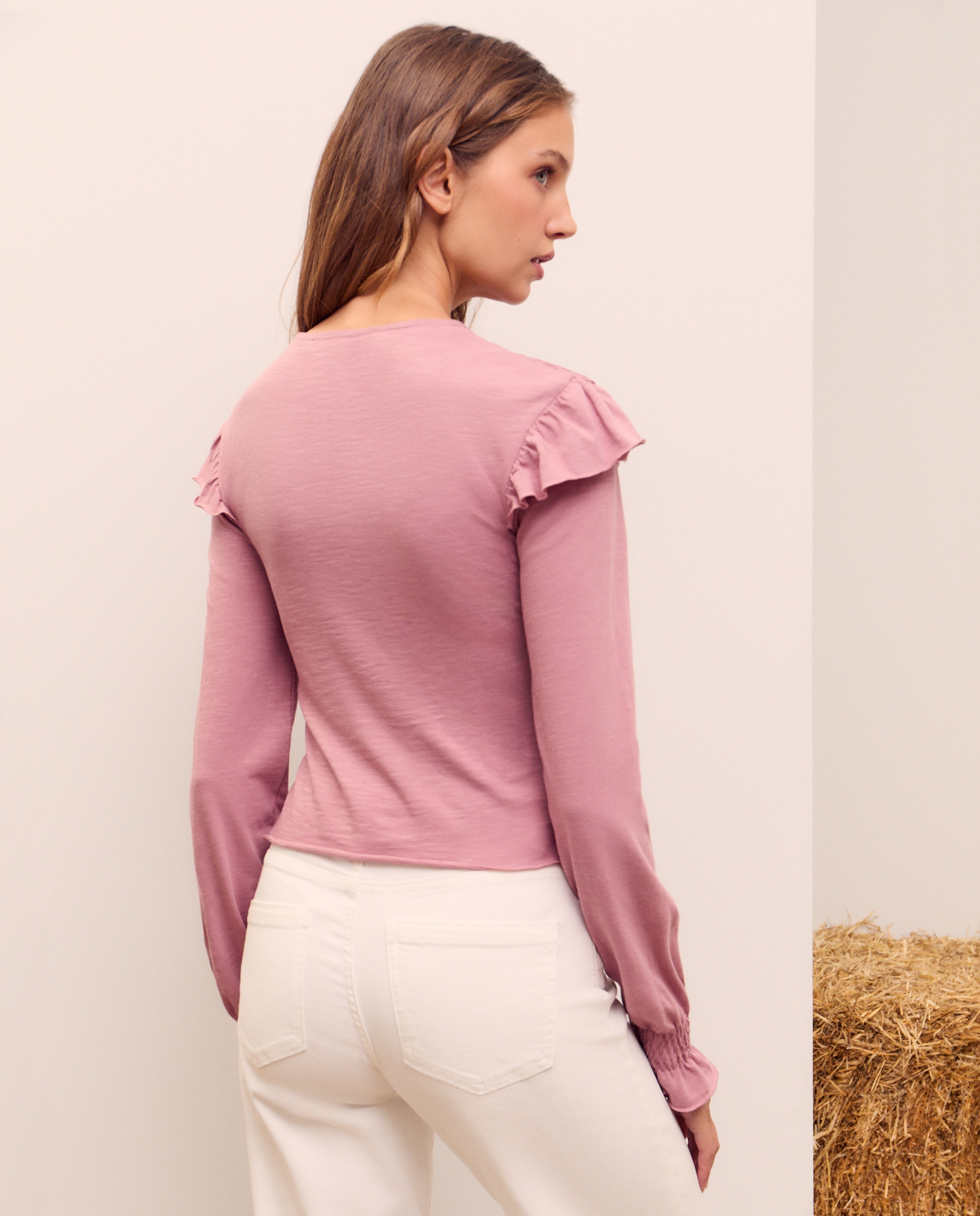 Camisola de Manga Comprida com Corpo com Favos de Mel Rosa-claro-3