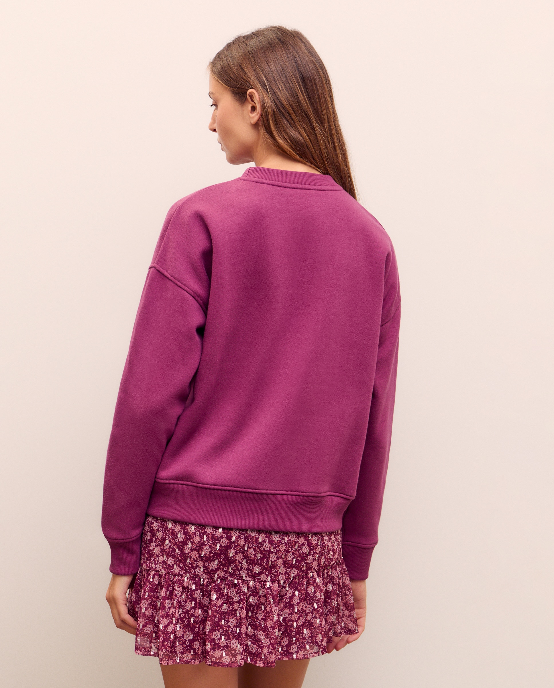 Sweatshirt com Decote Redondo e Estampado à Frente 230 Rosa Escuro-2