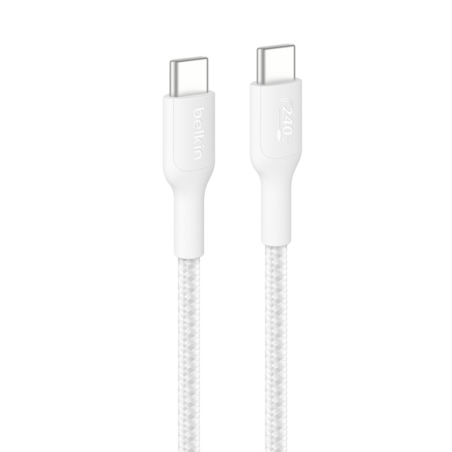 Imagen 0 de Cable Belkin USB-C a USB-C, 240W 2.0, 2 metros, doble trenzado, blanco