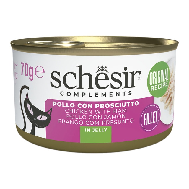 Imagen 0 de Comida húmeda para gatos adultos Schesir filetes de pollo con jamón 70 g