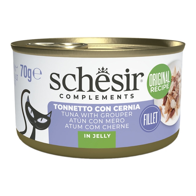 Imagen 0 de Comida húmeda para gatos adultos Schesir atún con mero en gelatina 70 g