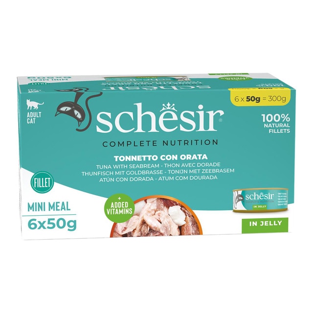 Imagen 0 de Comida húmeda para gatos adultos Schesir atún con dorada 6 x 50 g