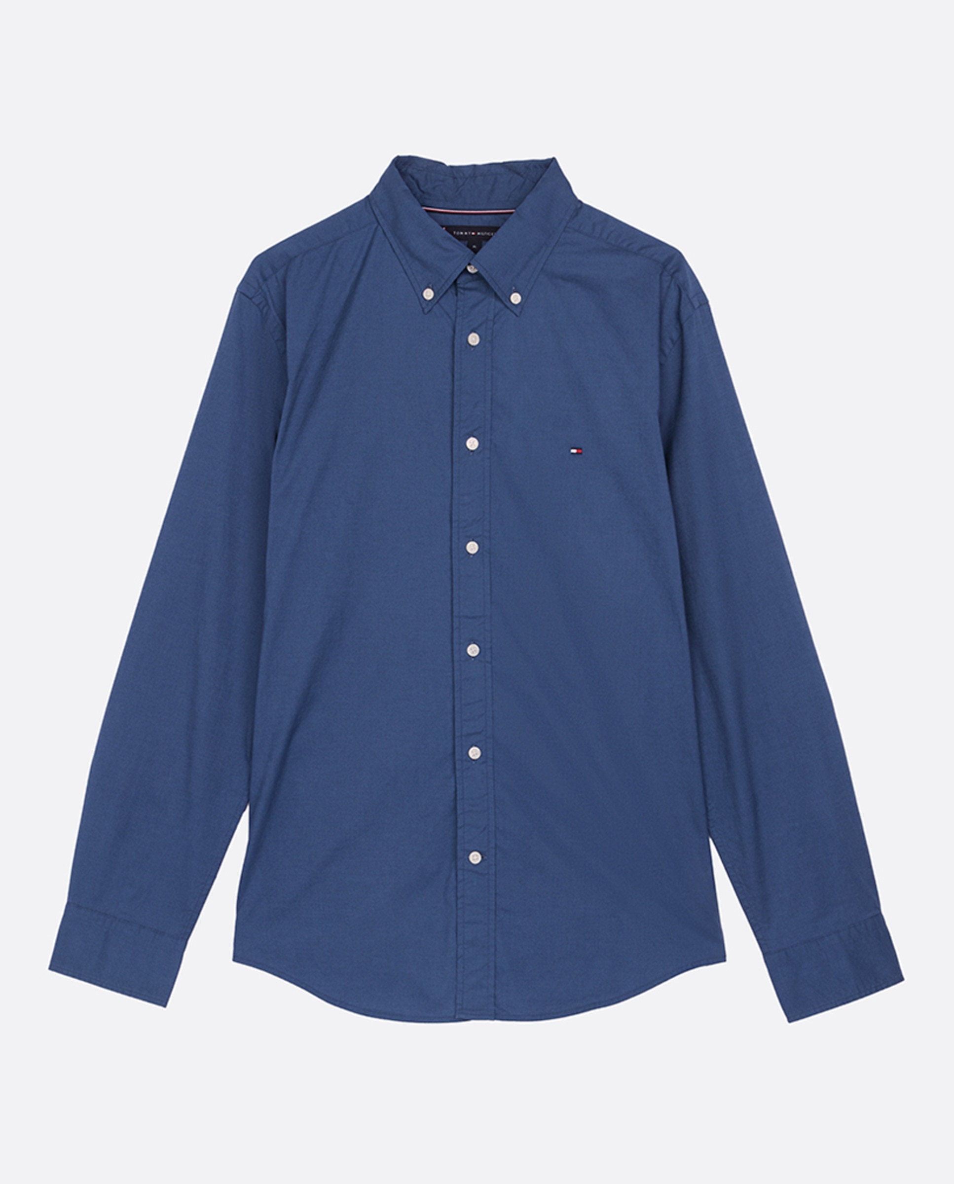 Camisa Lisa de Popelina com Corte Regular Azul-4