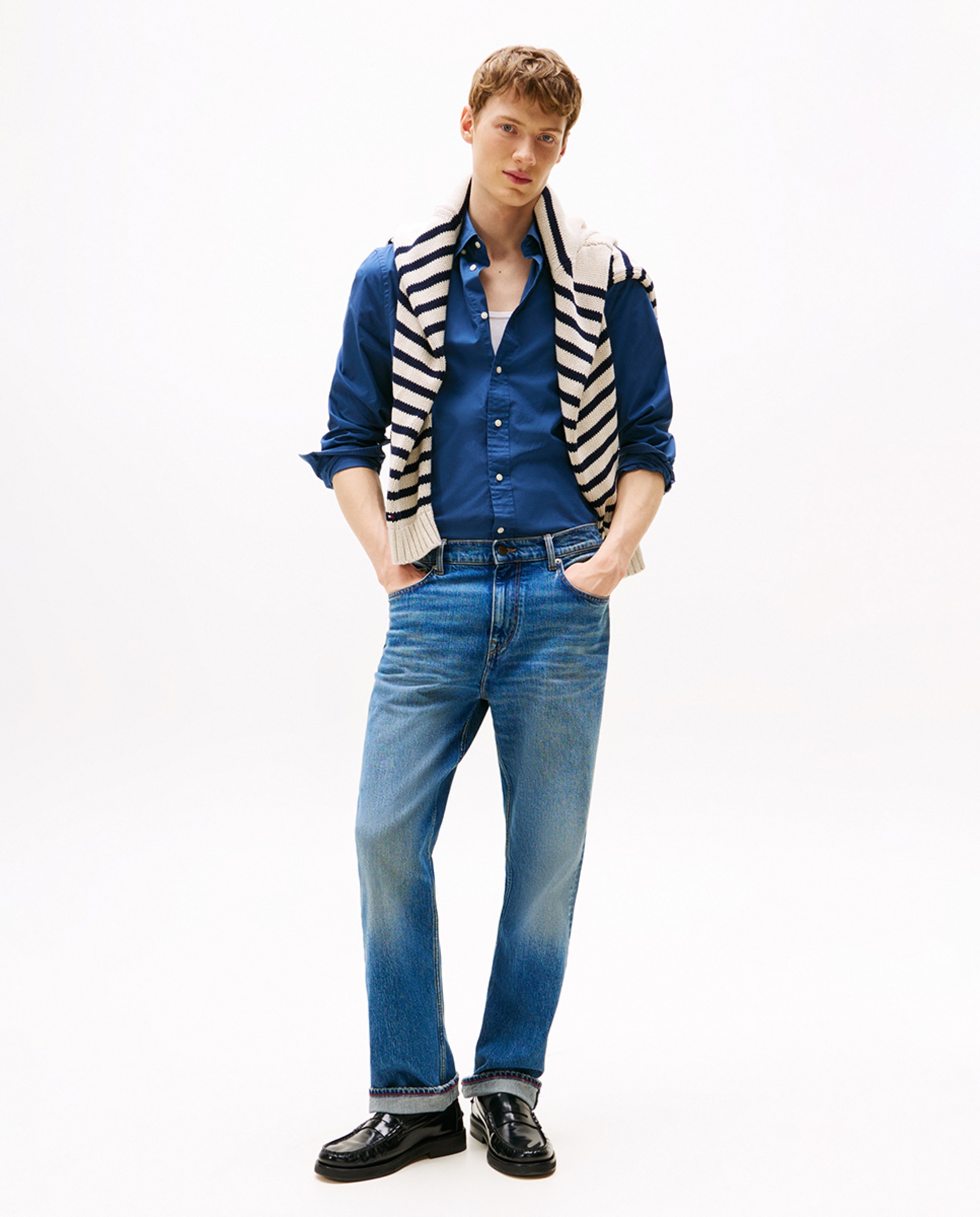 Camisa Lisa de Popelina com Corte Regular Azul-5