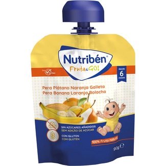 Fruta & Go bolsita de pera, plátano, naranja y galleta desde 6 meses bolsita 90 g - Nutriben