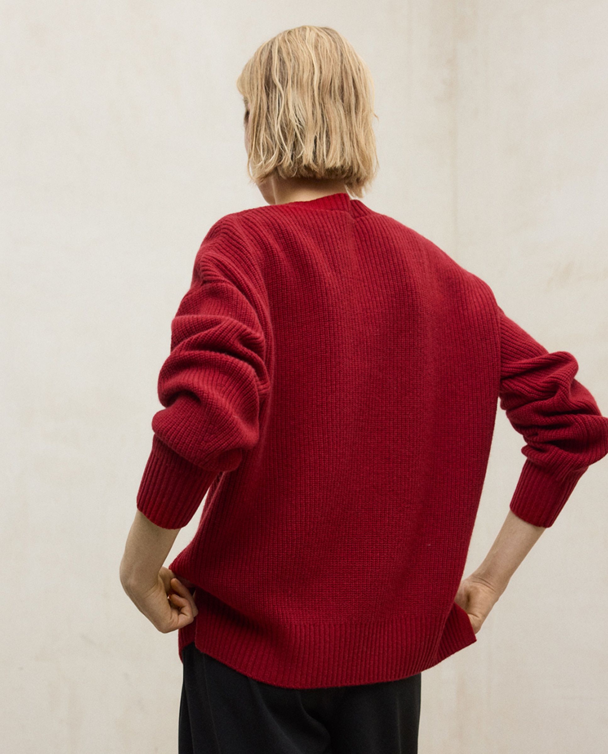 Camisola de Malha com Decote em Bico Bordeaux-2