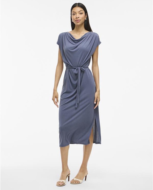Imagem 0 de Vestido Midi de Manga Curta e Decote em Cascata