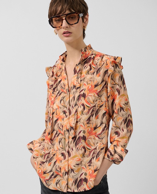 Imagem 0 de Blusa de Chiffon com Folhos e Estampado Floral