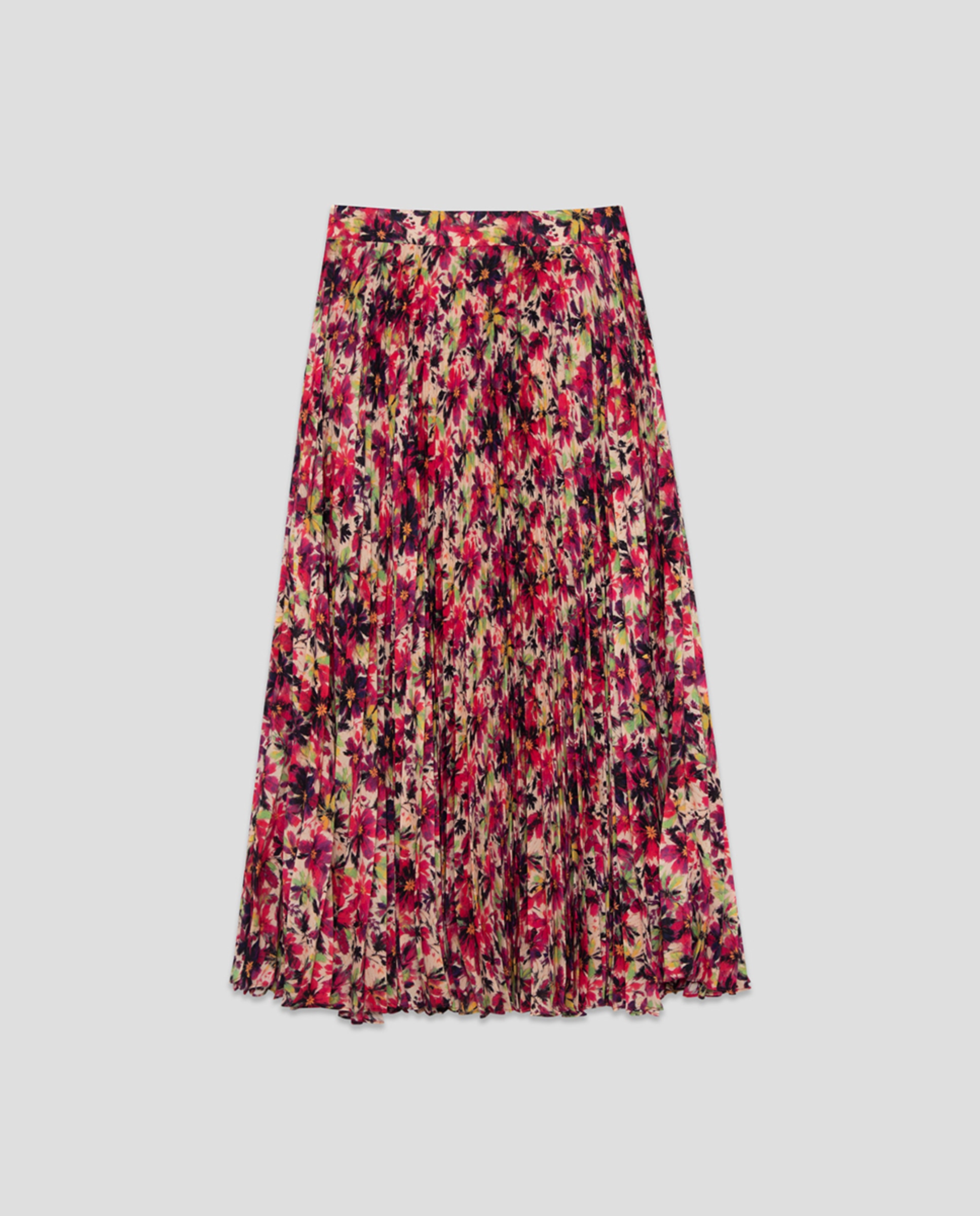 Saia Midi Plissada em Crepe Georgette com Estampado Floral Roxo-5