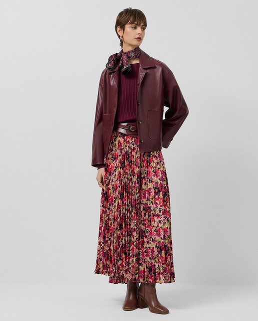 Imagem 0 de Saia Midi Plissada em Crepe Georgette com Estampado Floral