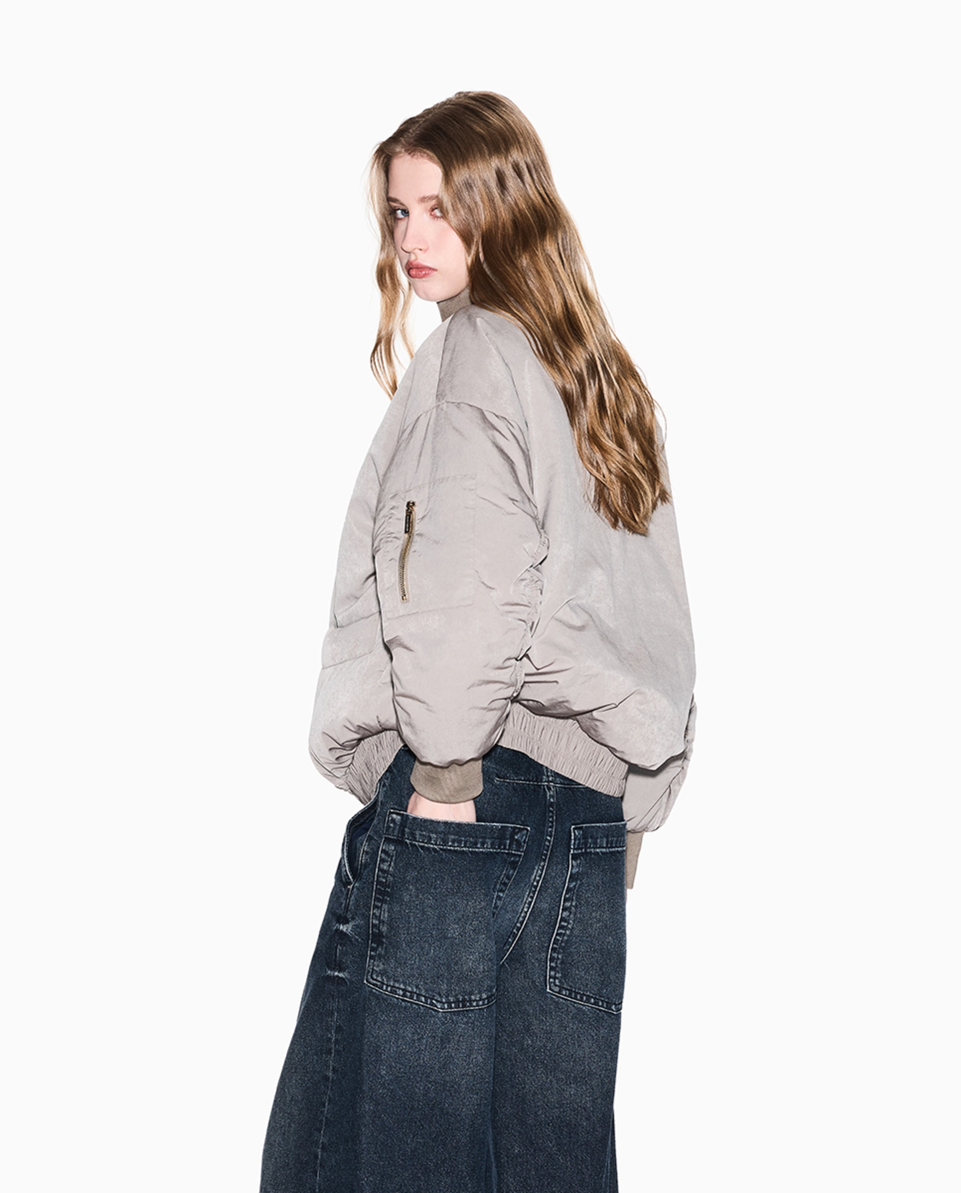 Blusão Bomber Oversize com Manga Balão Taupe-2