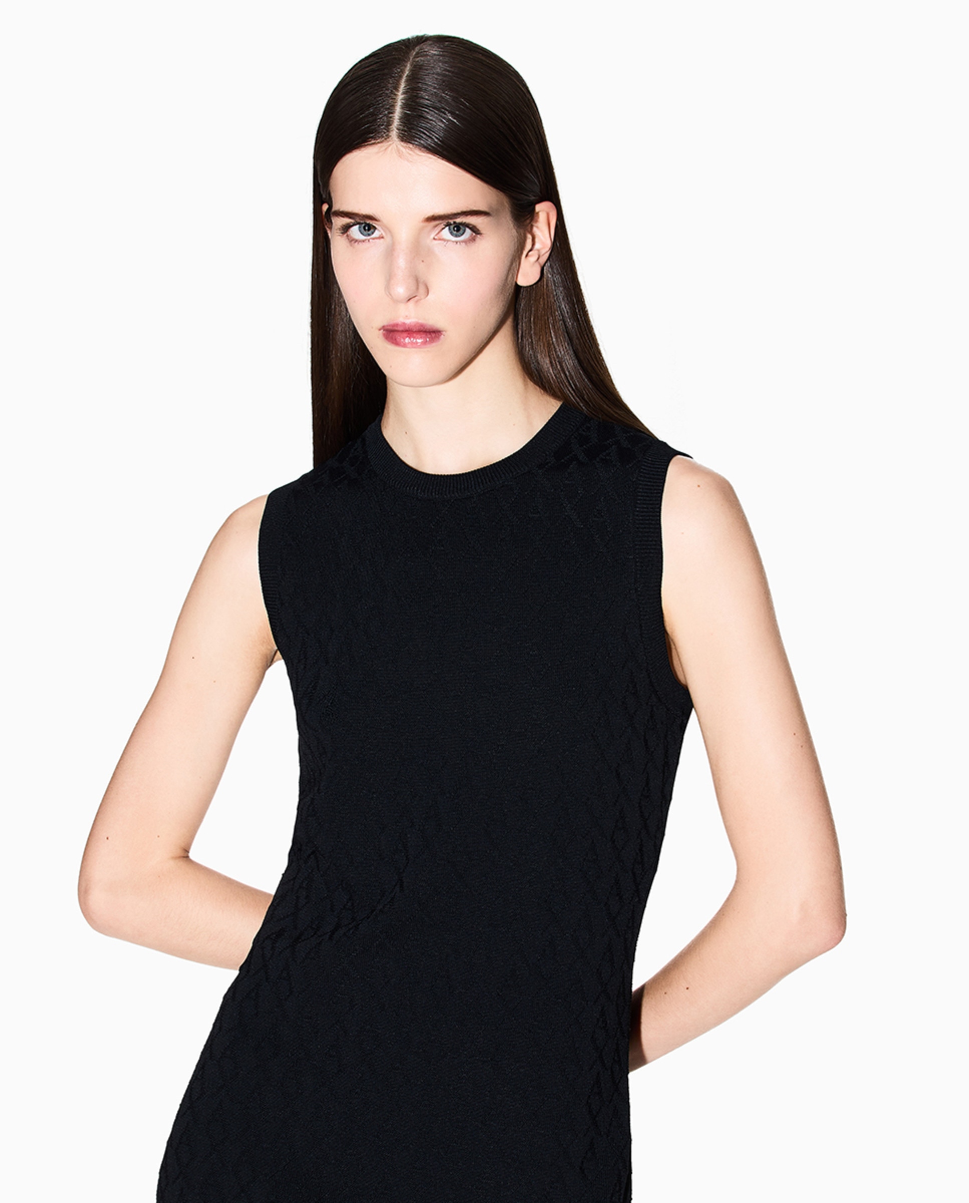 Vestido de Malha de Viscose Reciclada com All Over Print de Logótipo de Jacquard Preto-3