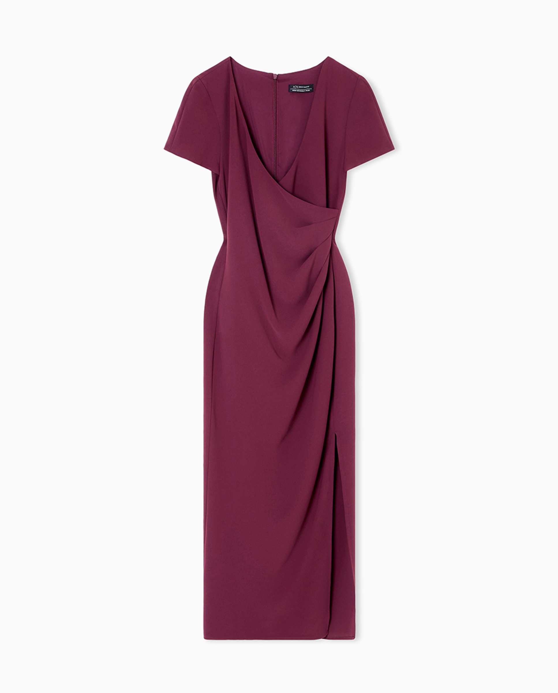 Vestido Midi com Drapeado Lateral Bordeaux-4