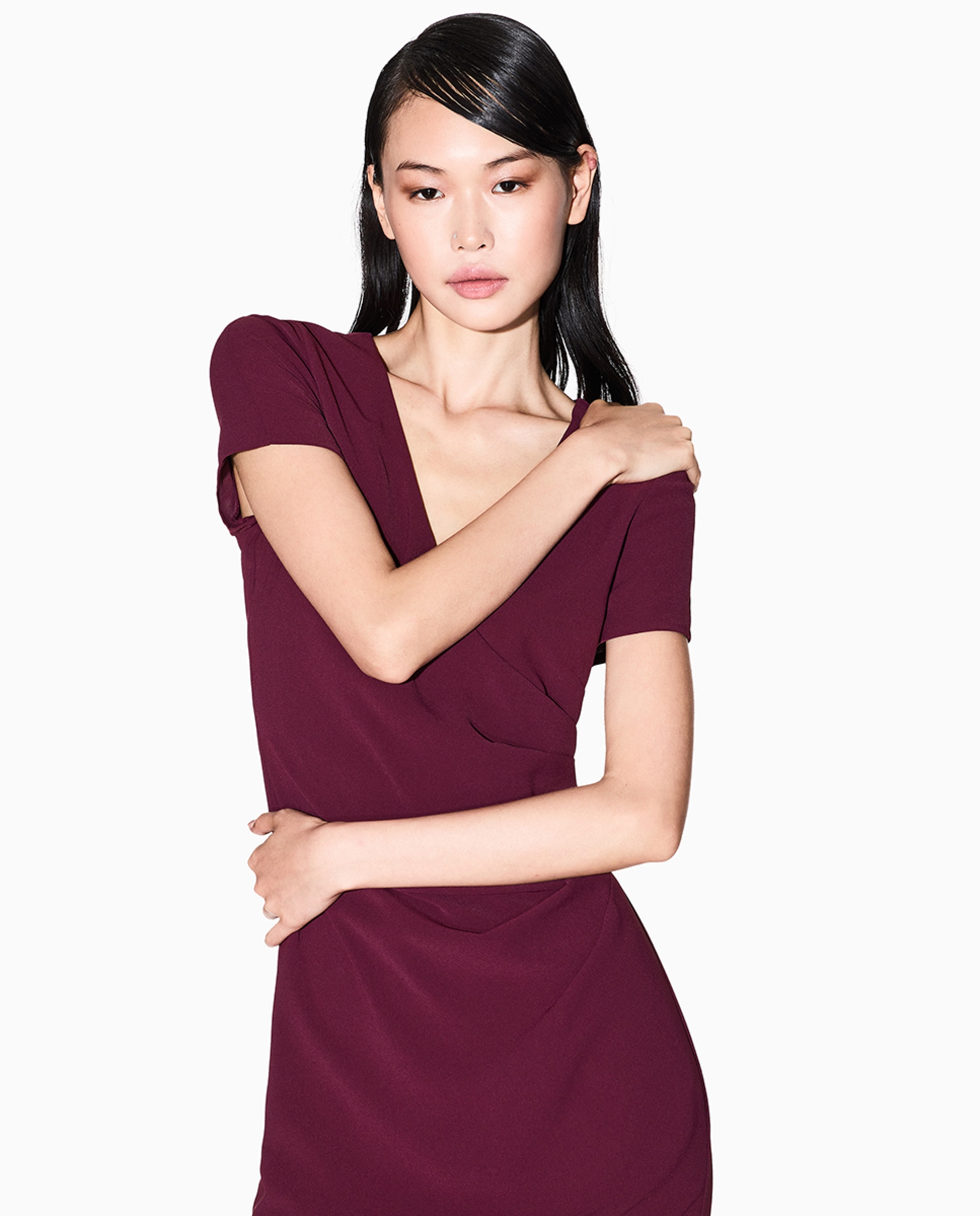 Vestido Midi com Drapeado Lateral Bordeaux-3