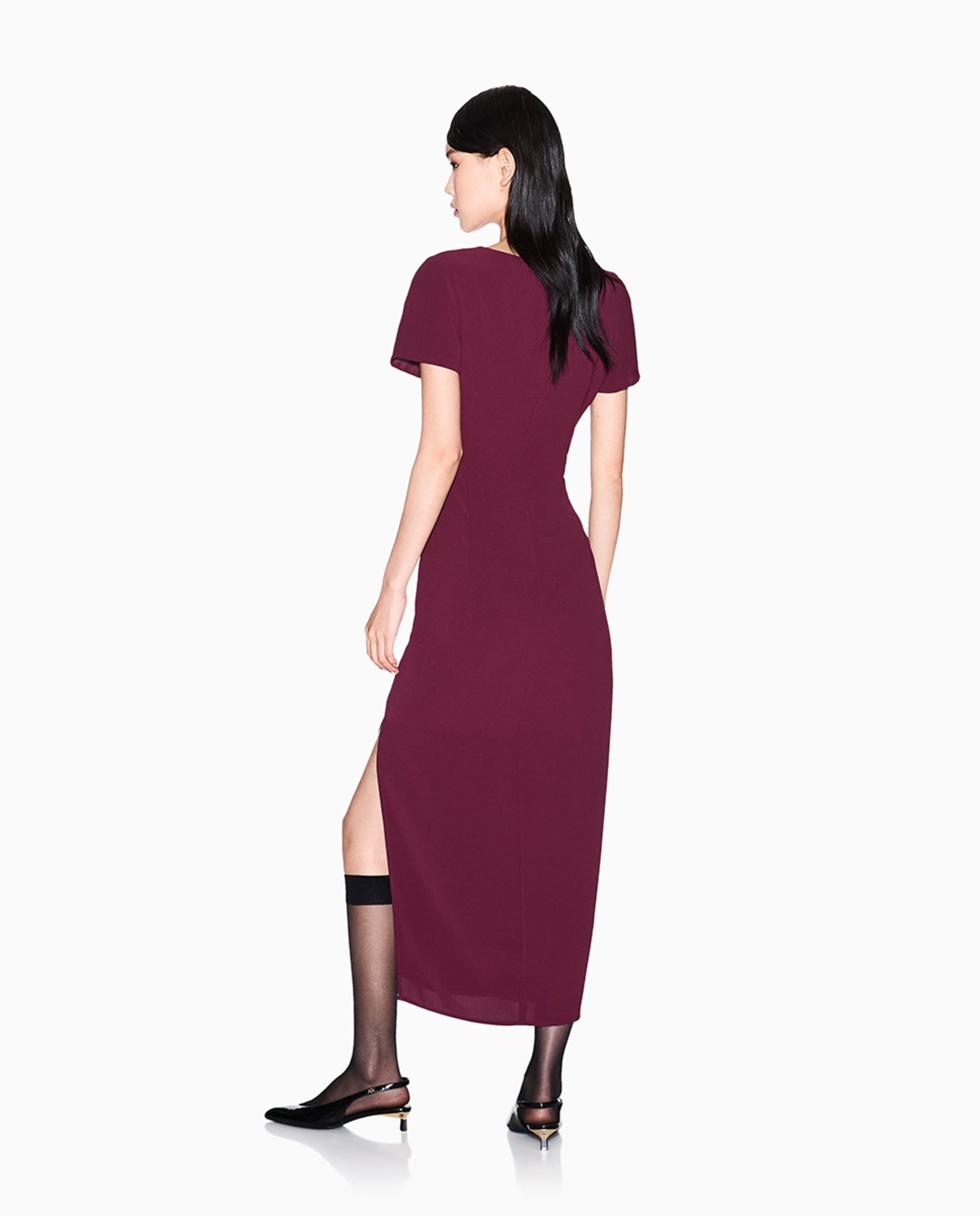 Vestido Midi com Drapeado Lateral Bordeaux-2