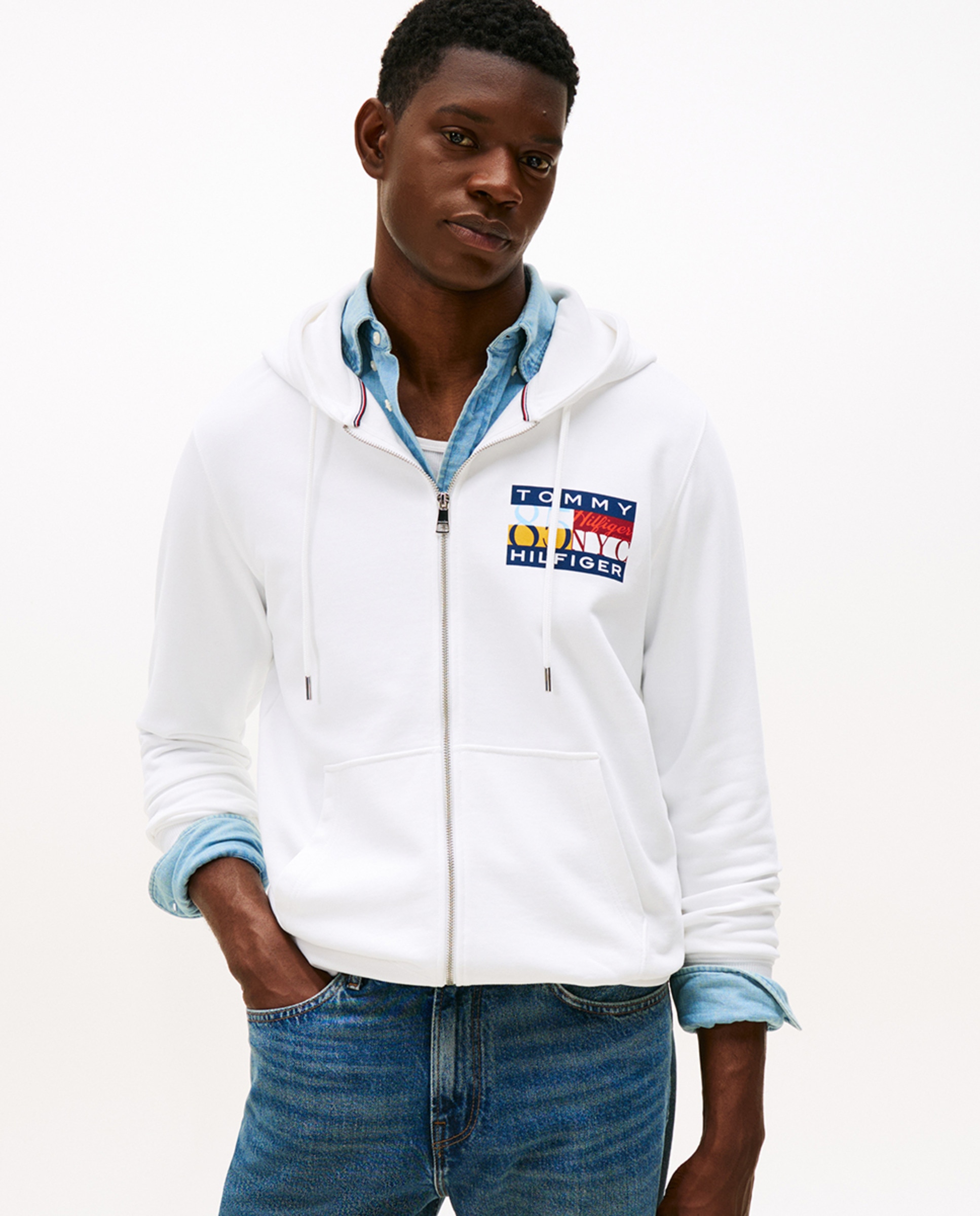 Sweatshirt com Capuz e Fecho de Correr Branco-1