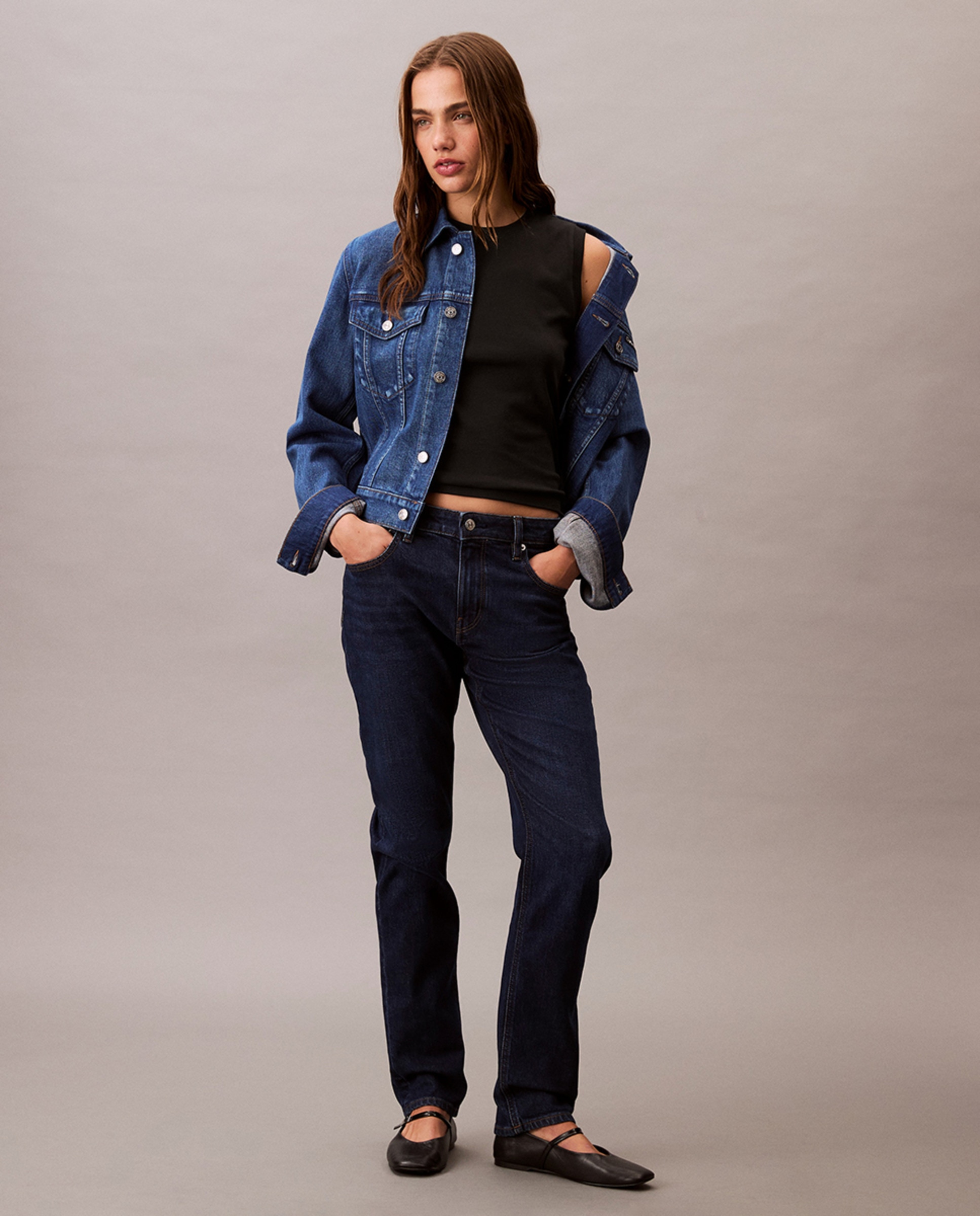 Jeans com cintura média Azul-1