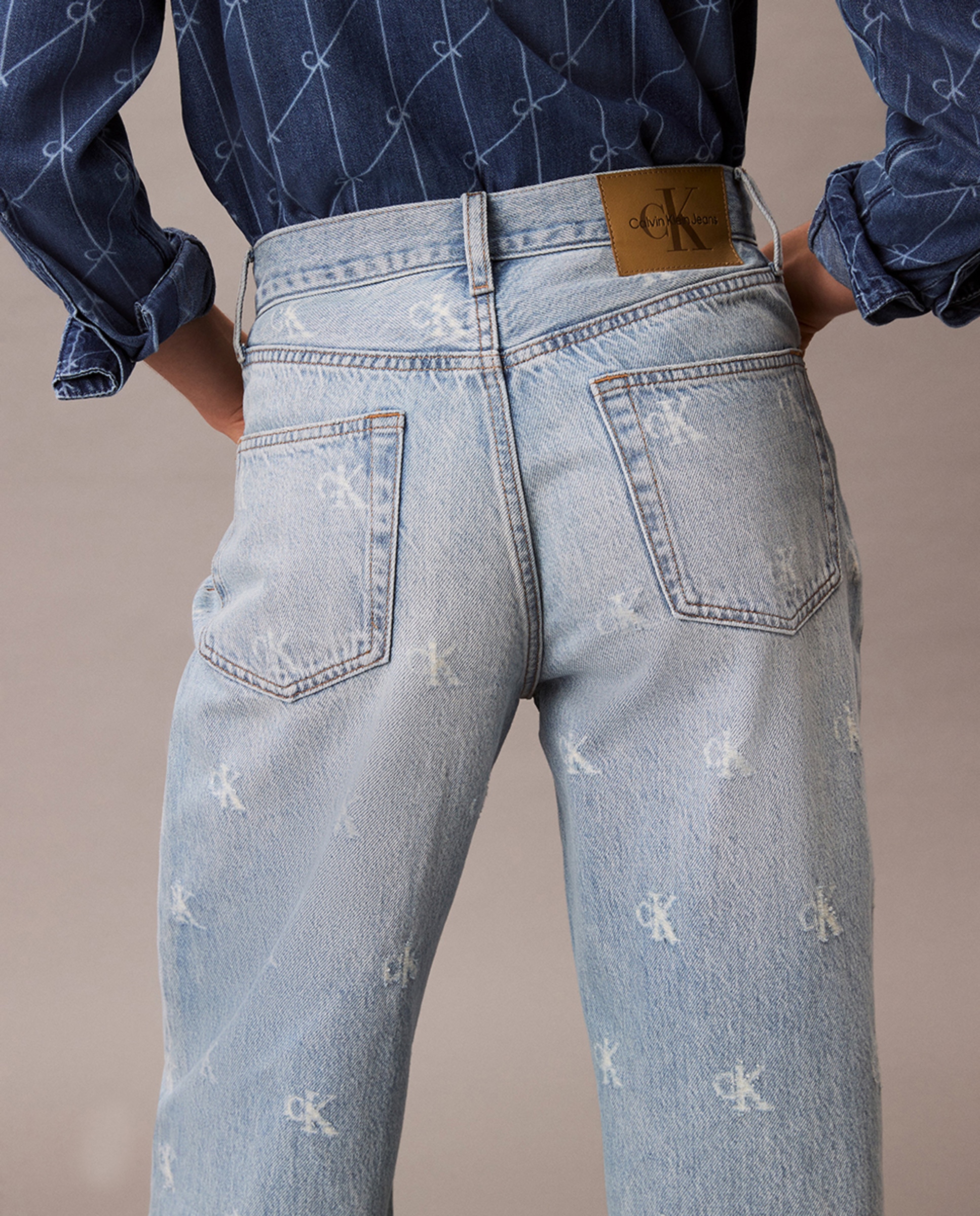Jeans Wide Leg com Logótipo Azul-claro-4