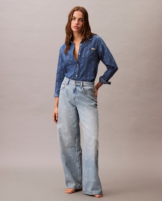 Imagem 0 de Jeans Wide Leg com Logótipo