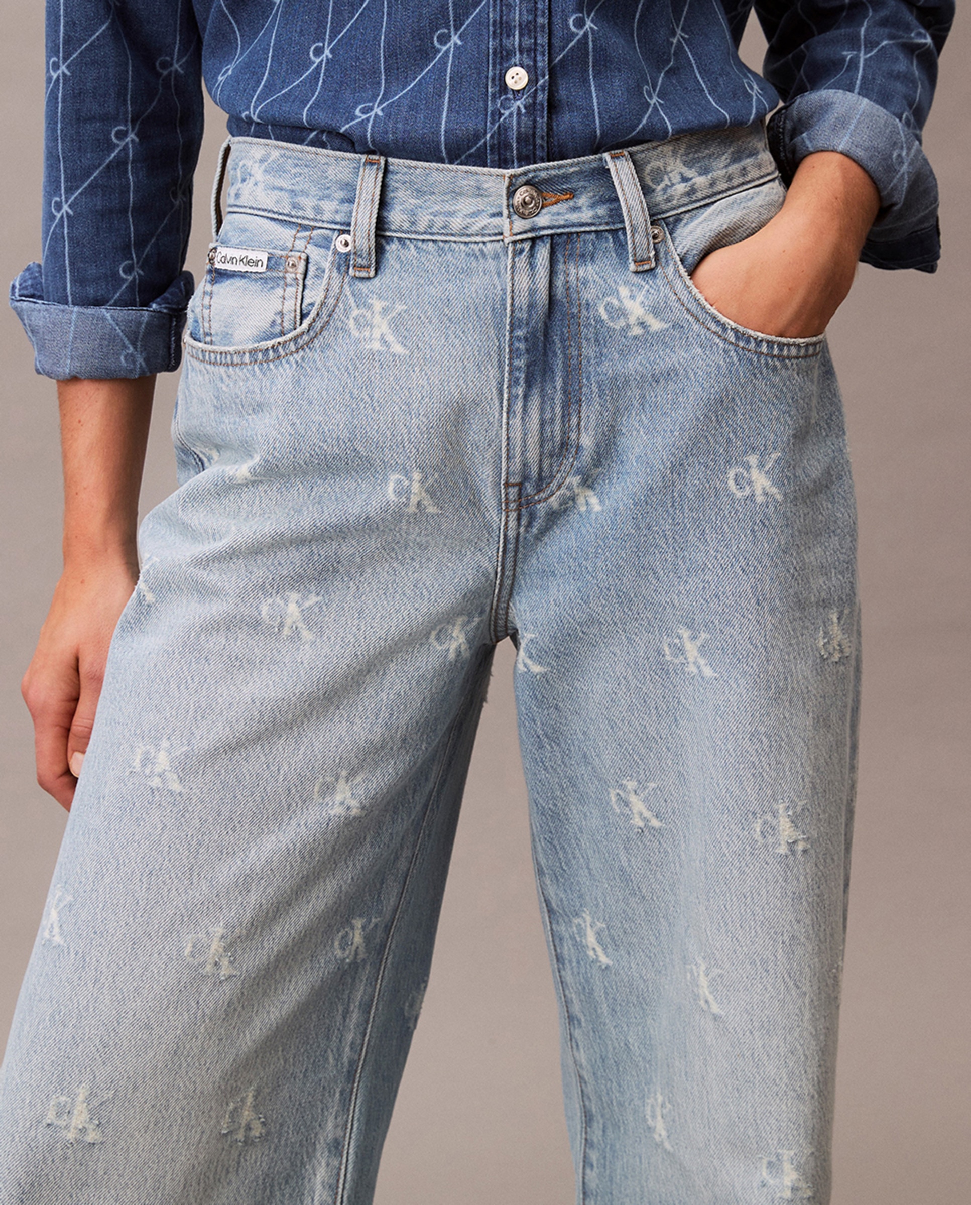 Jeans Wide Leg com Logótipo Azul-claro-2