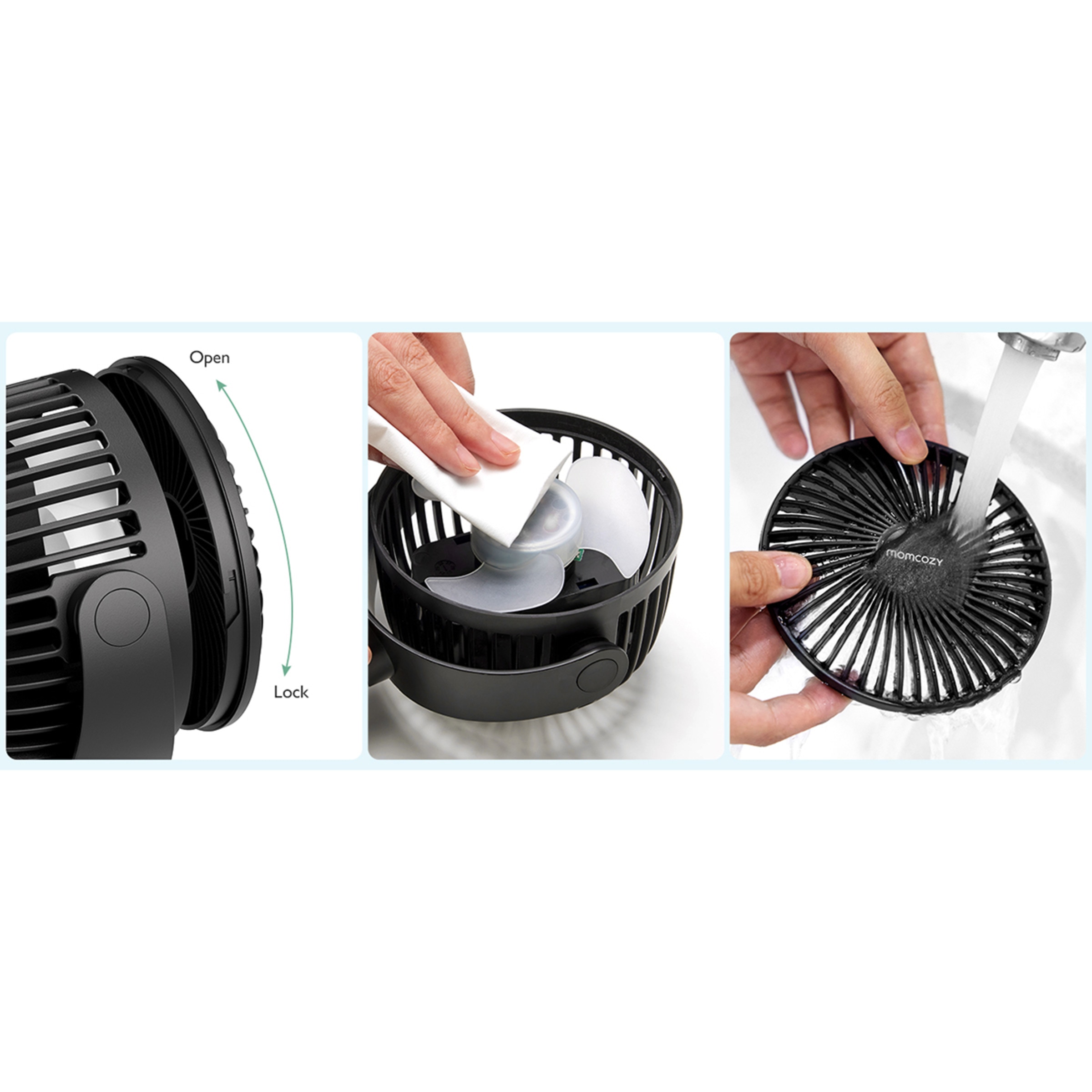 Ventilador portátil Momcozy para cochecito o silla paseo Negro-5