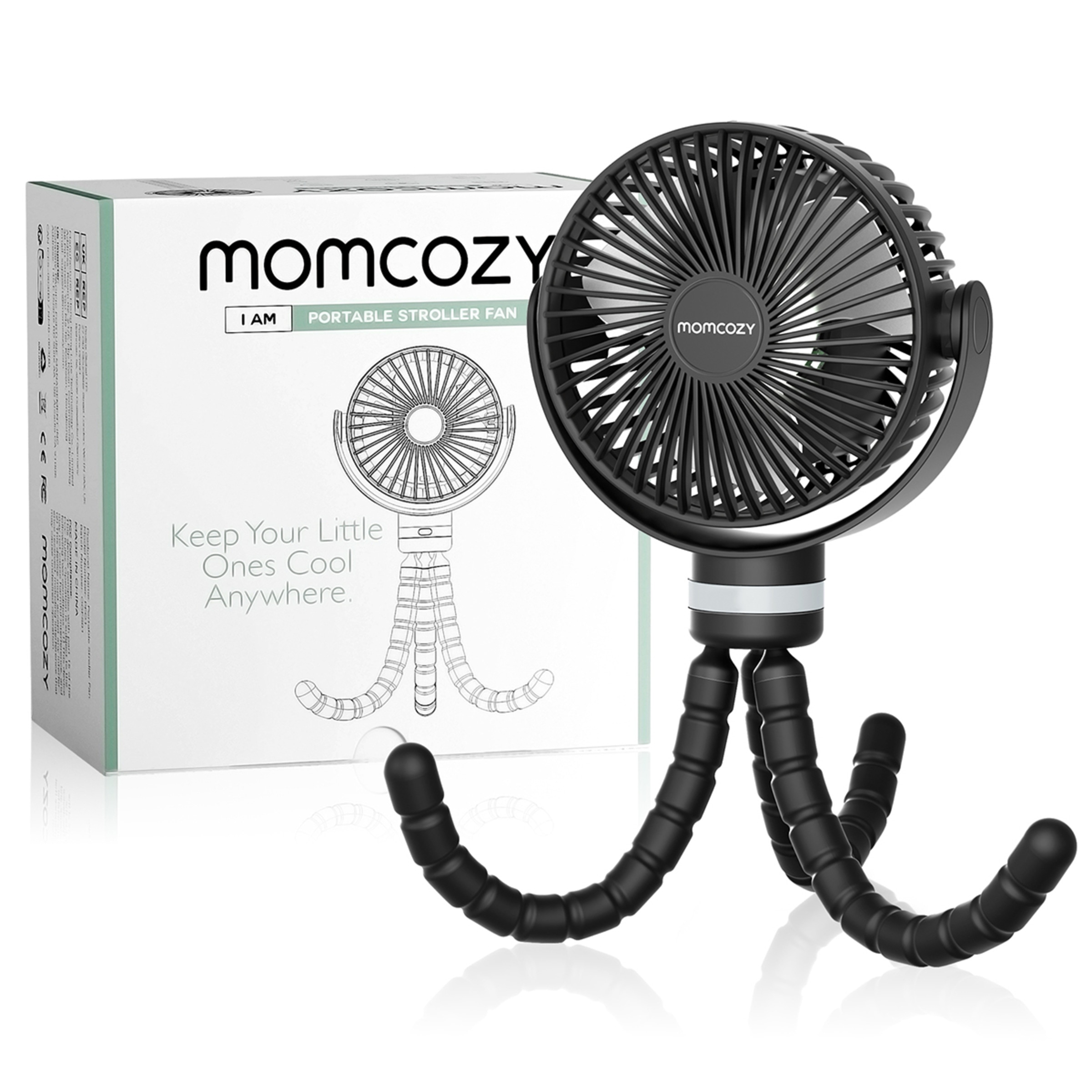 Ventilador portátil Momcozy para cochecito o silla paseo Negro-3