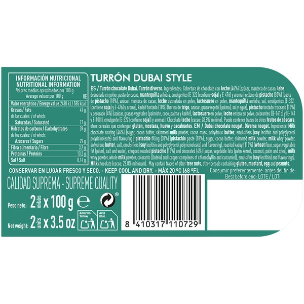 Chocolates de Autor Dubai-style nougat tablet 200 g