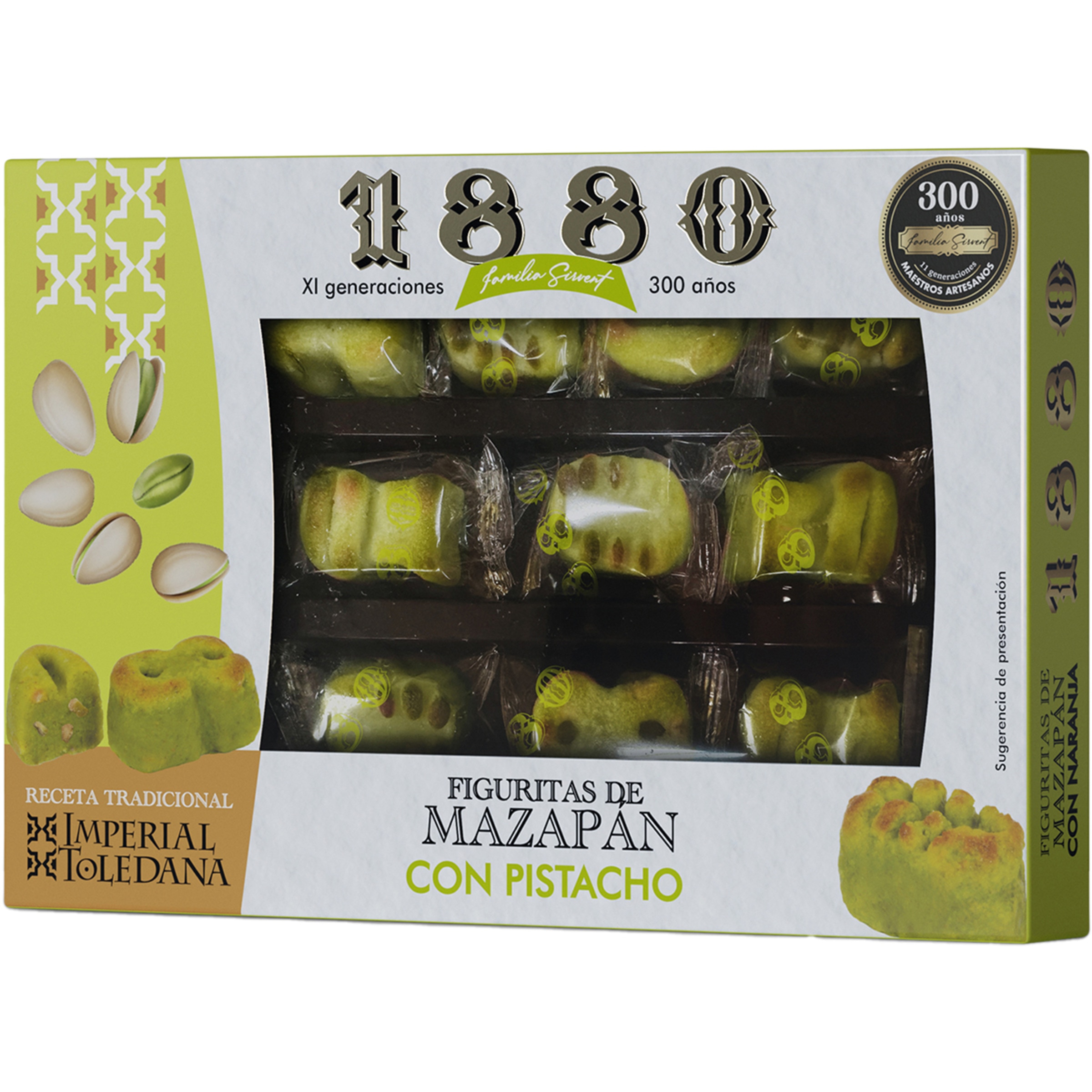 figuras de mazapán con pistacho Calidad Suprema Receta Tradicional Imperial Toledana estuche 205 g
