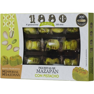 figuras de mazapán con pistacho Calidad Suprema Receta Tradicional Imperial Toledana estuche 205 g - 1880