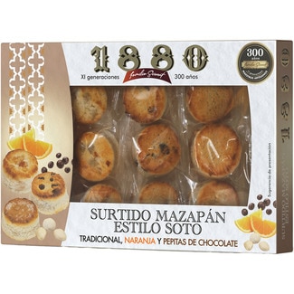 mazapán surtido tradicional, de naranja y con pepitas de chocolate Calidad Suprema estuche 240 g Receta Tradicional Imperial Toledana - 1880