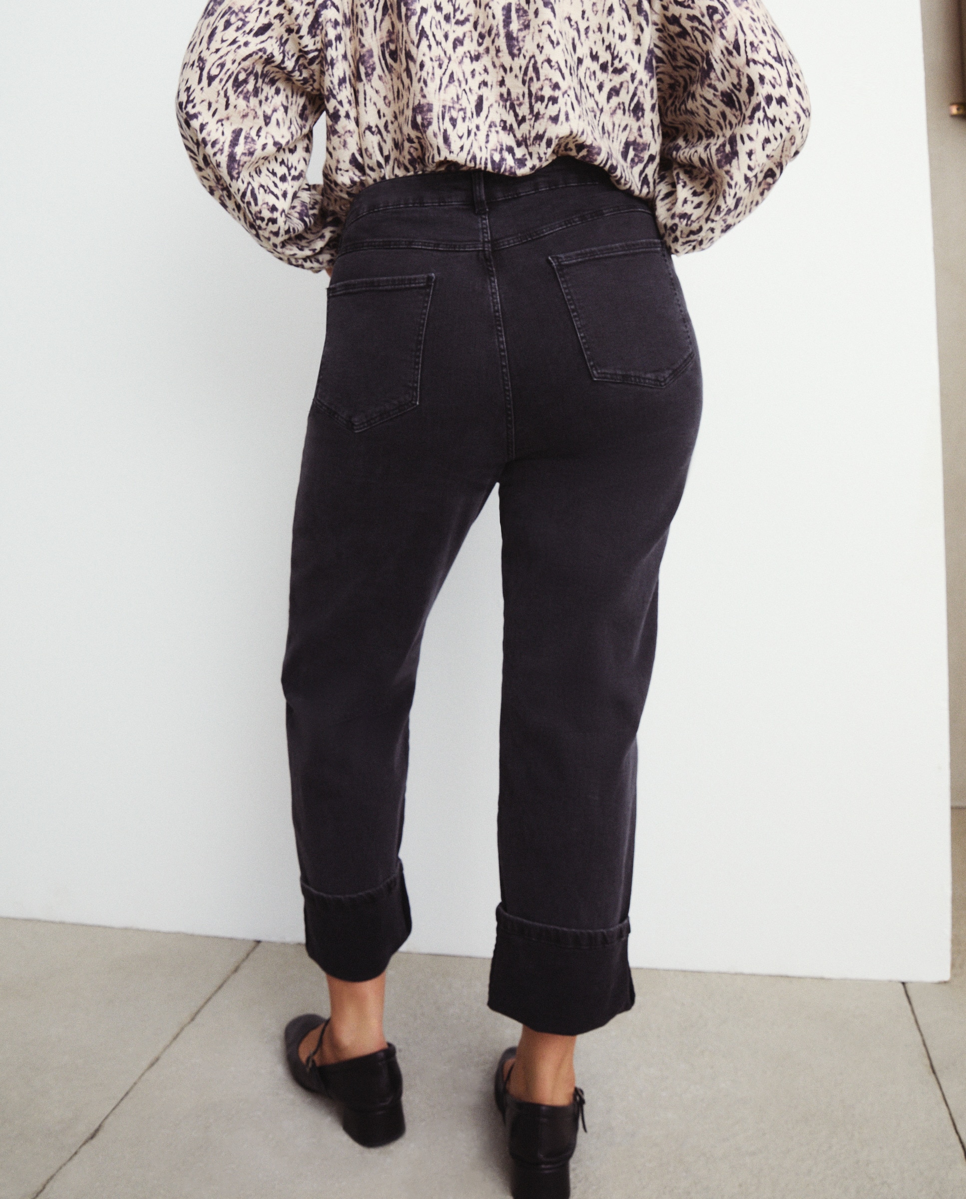 Jeans de Algodão Lisas Preto Intenso-3