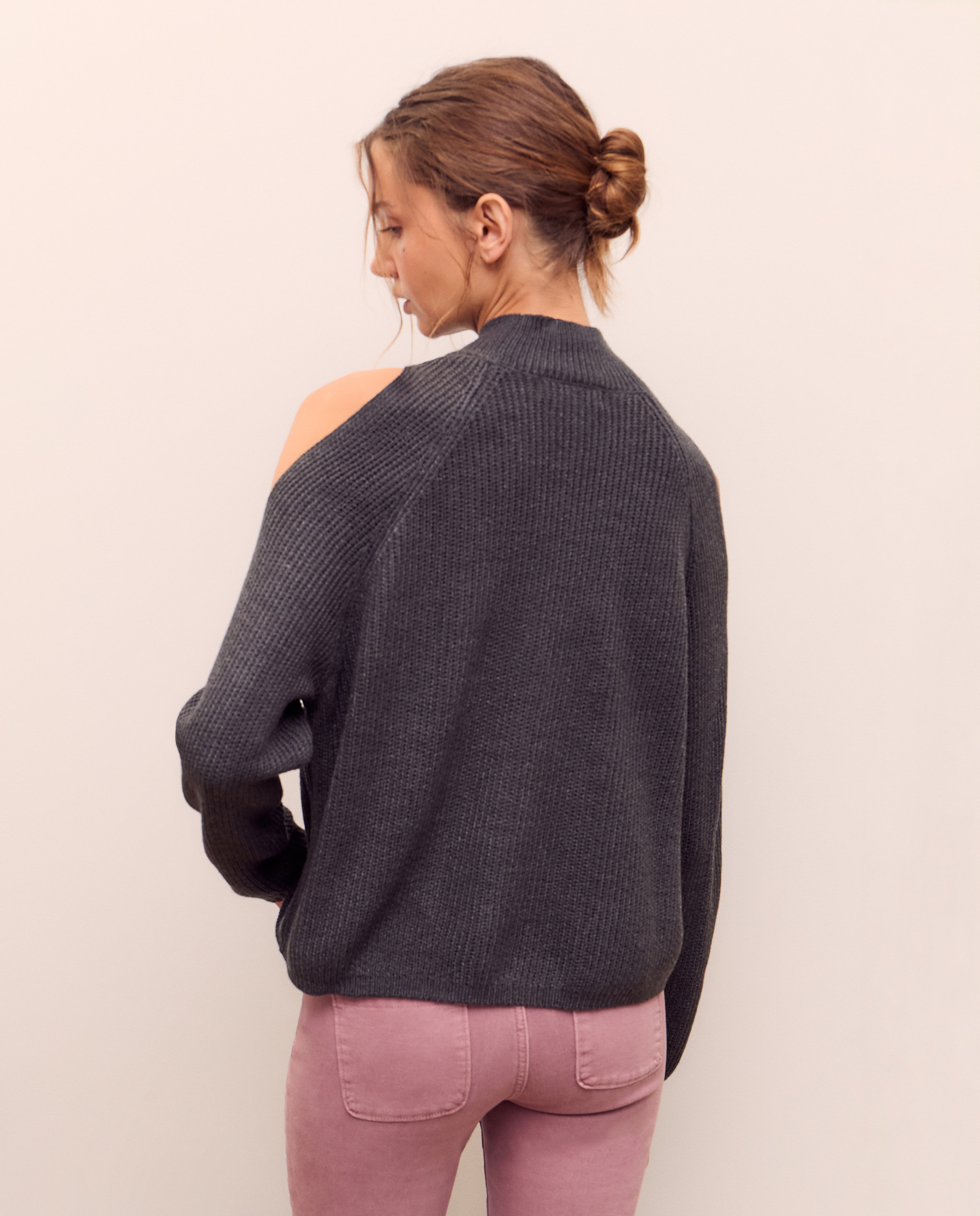 Camisola de Malha Cut Out às Riscas 830 830 Antracite-3