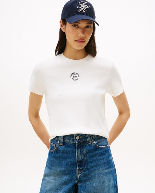 Imagem 0 de T-shirt canelada de mulher com manga curta