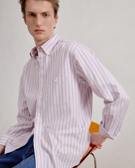 Imagem 0 de Camisa Oxford com Risca Bicolor, Padrão Clássico e Manga Comprida
