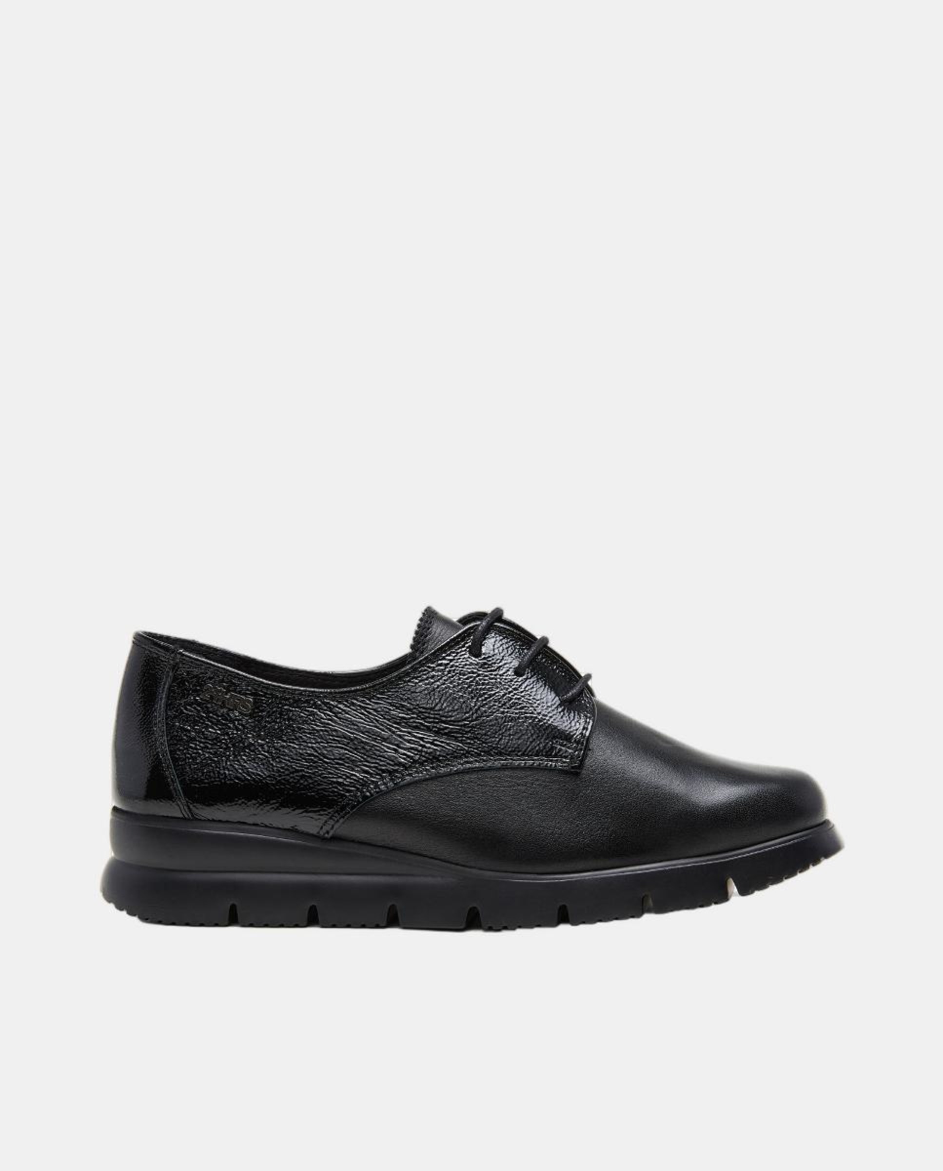 Bluchers Combinados em Pele e Verniz - Cinzento Preto-1
