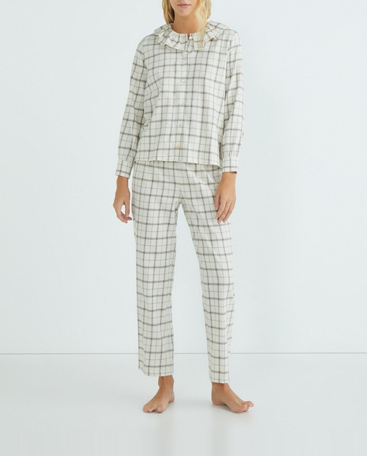 Imagen 0 de Pijama mujer franela cuadros cuello volante
