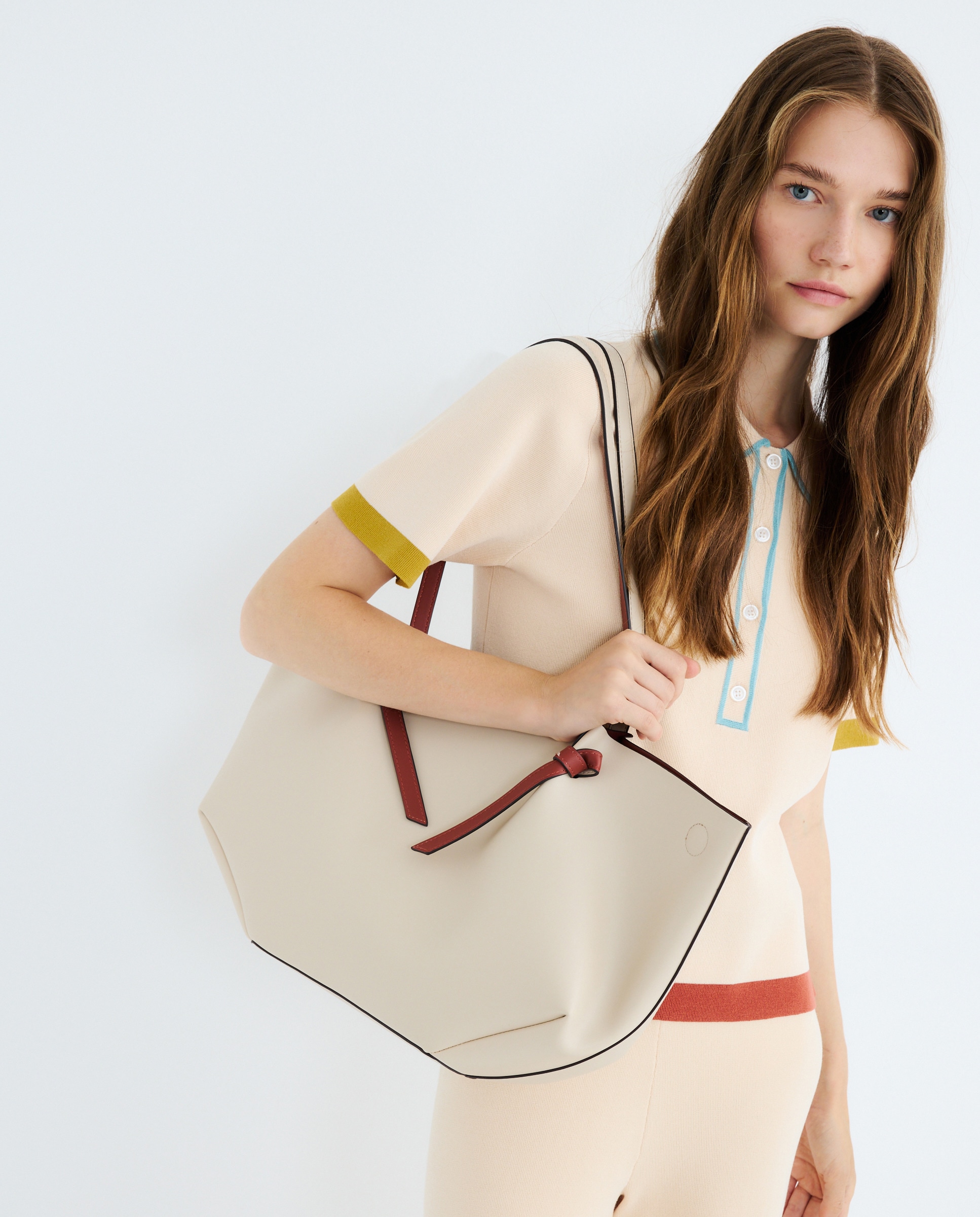 Mala Shopper Tipo Trapézio Bicolor Branco-marfim-5