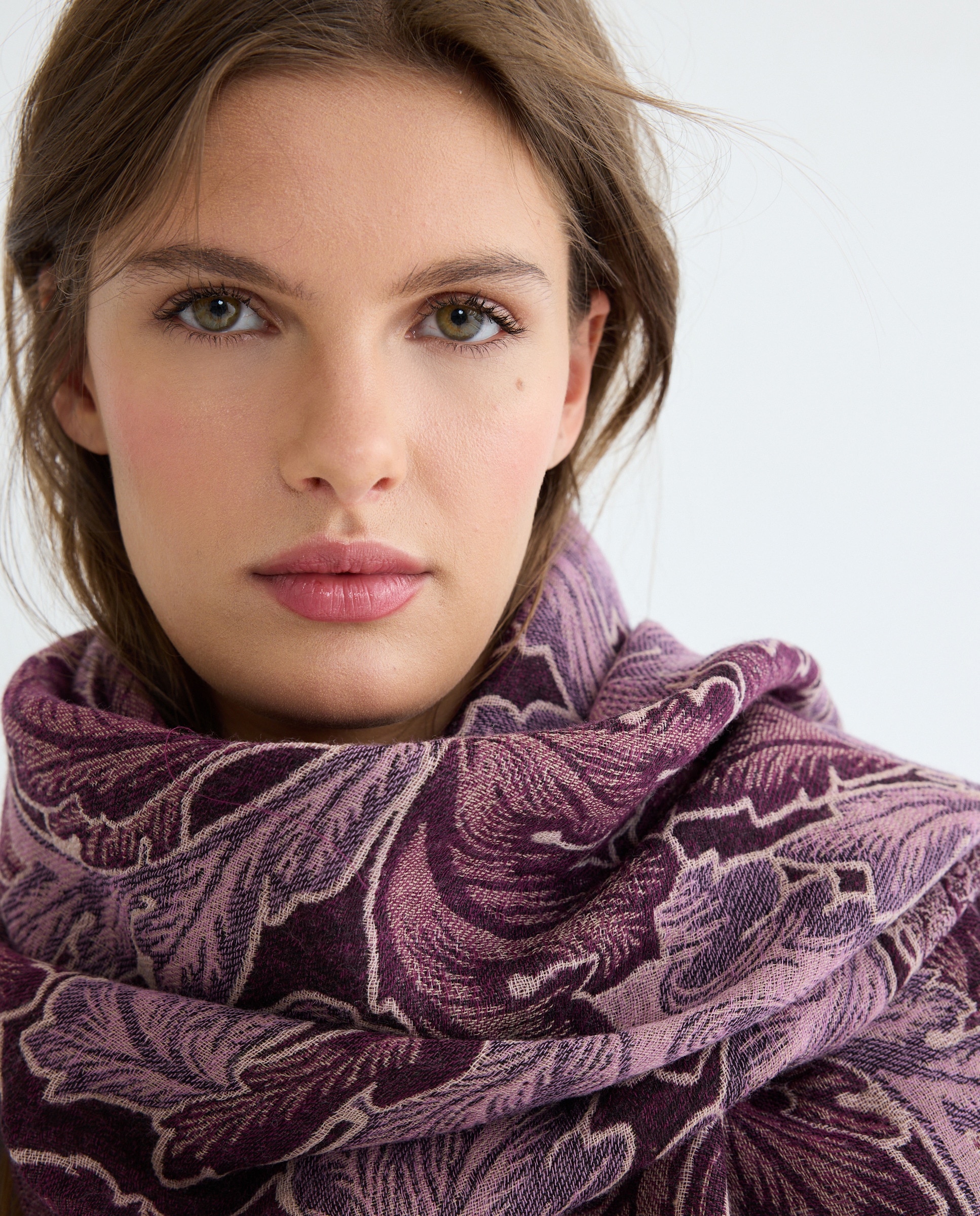 Écharpe com Jacquard de Folhas Roxo-5