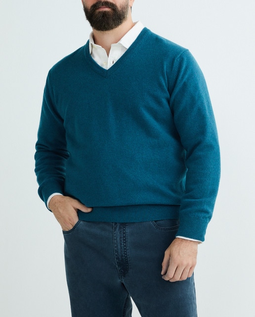 Imagen 0 de Jersey de lana de hombre de  "lambswool" cuello pico tallas grandes