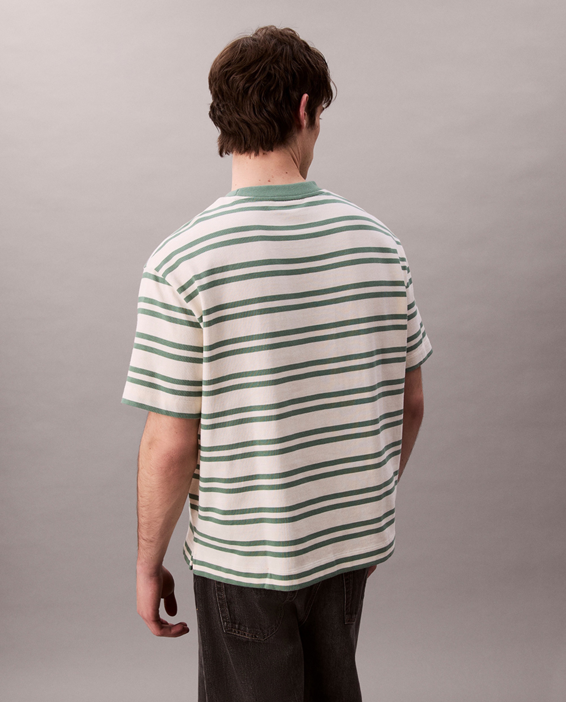 T-shirt às Riscas com Logótipo Creme-2
