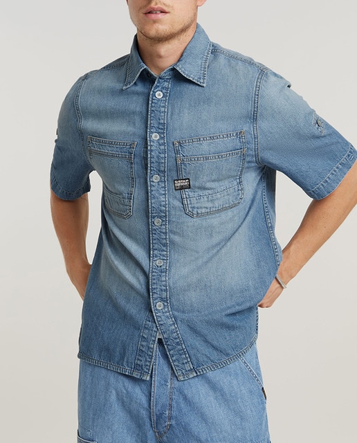 Imagen 0 de Camisa denim Slanted Double Pocket de hombre