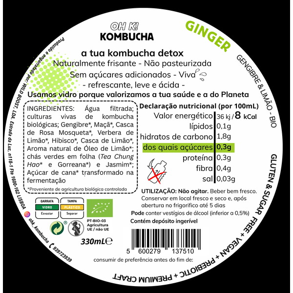 Kombucha Gengibre embalagem 330 ml