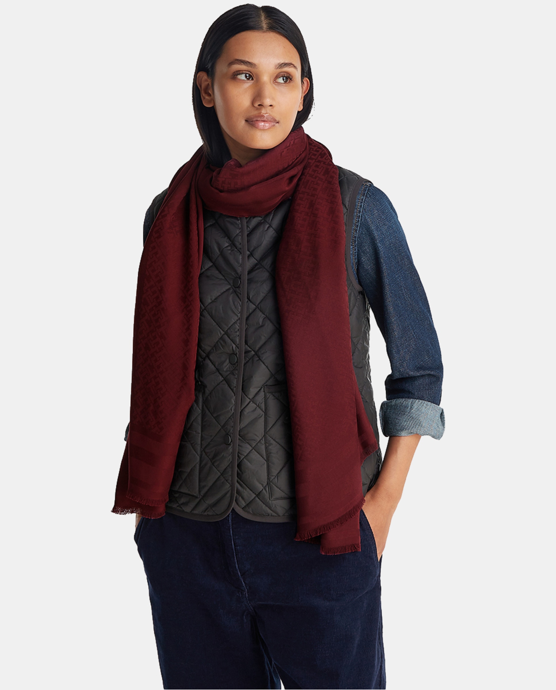 Écharpe de Modal com Estampado de Monograma - Bordeaux Bordeaux-5