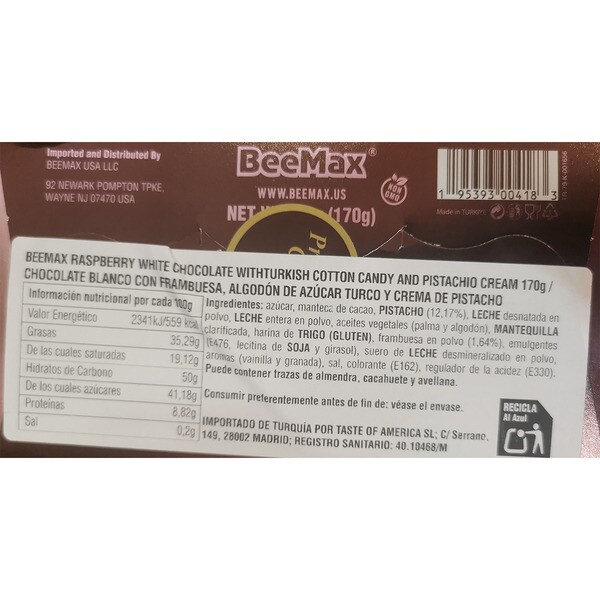 Himbeereschokolade mit Pistaziencreme und Zuckerwatte im Engelshaarstil Tafel 200 g