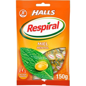 Respiral caramelos duros de miel y mentol sin gluten bolsa 150 g - Halls