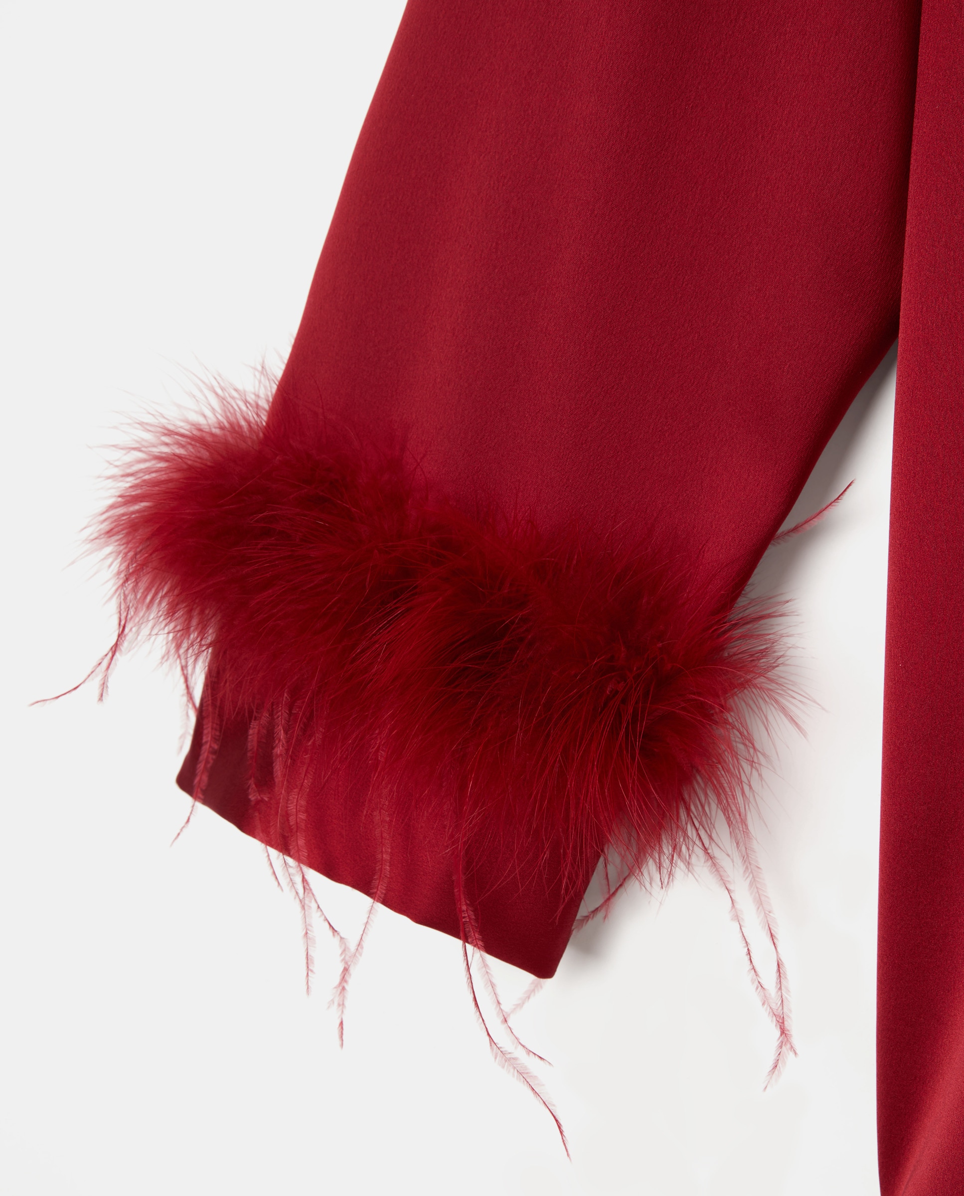 Camisa Acetinada com Detalhe de Plumas 600 Vermelho-6