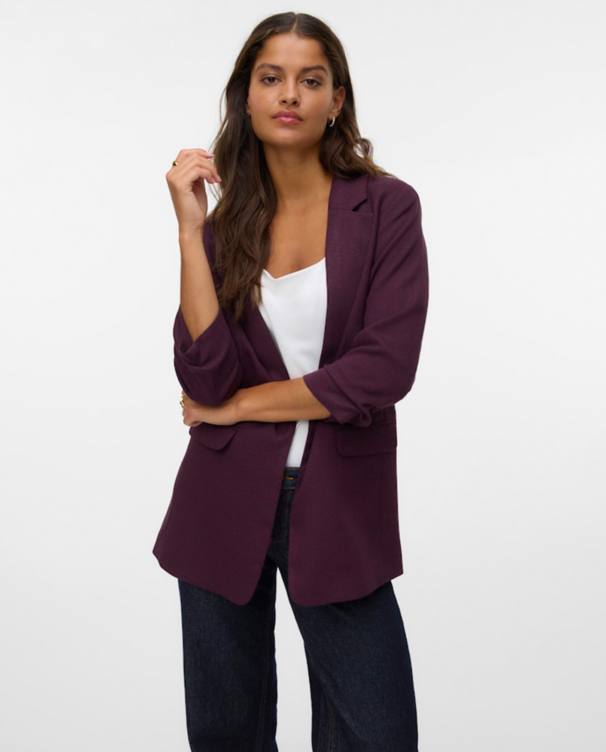 Blazer com Manga 3/4 Grená-1