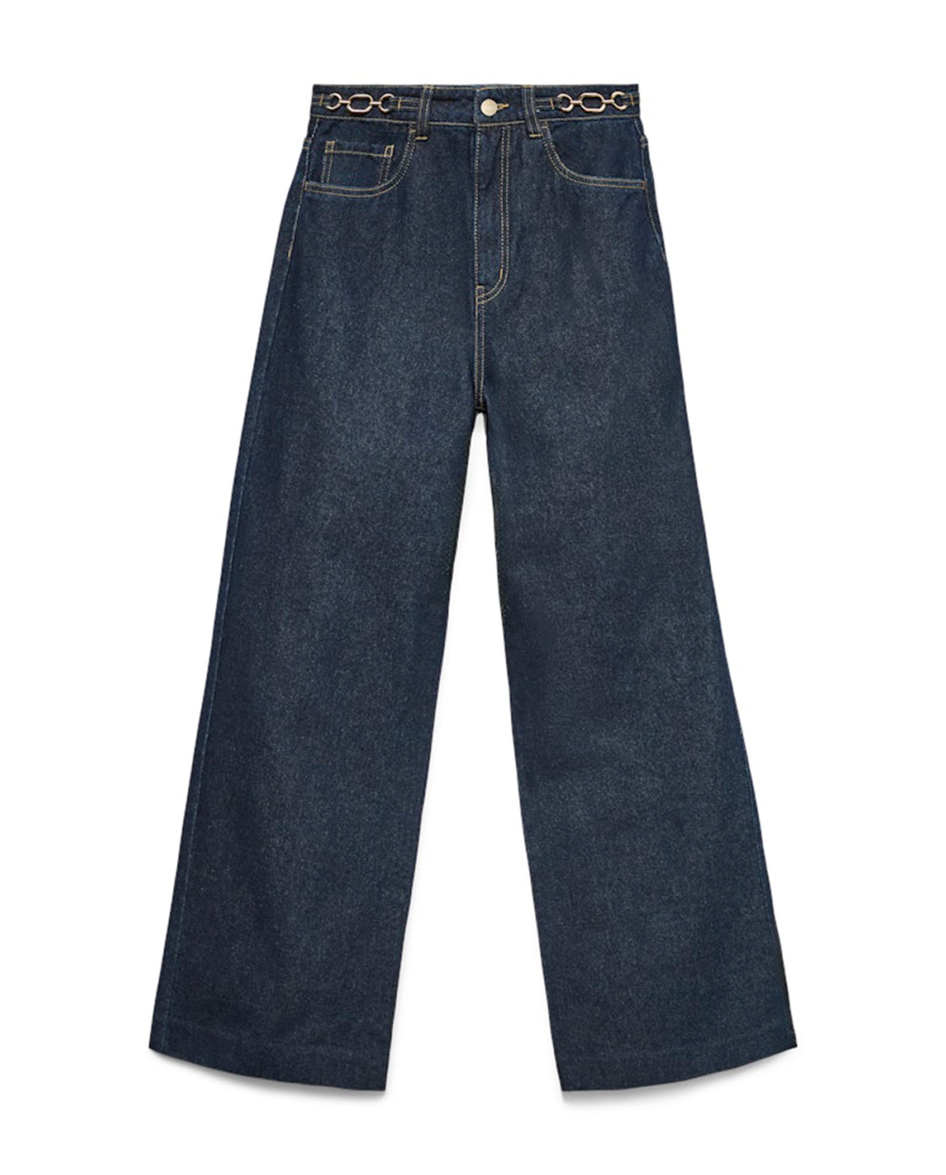 Jeans à Boca de Sino com Detalhe de Corrente Azul-marinho-6