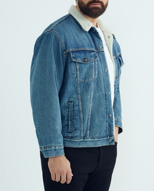 Imagen 0 de Cazadora vaquera de hombre lavado medio con interior de borreguito tallas grandes