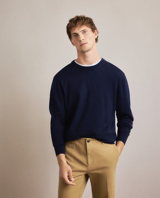 Imagen 0 de Jersey de hombre de cuello redondo liso algodón merino